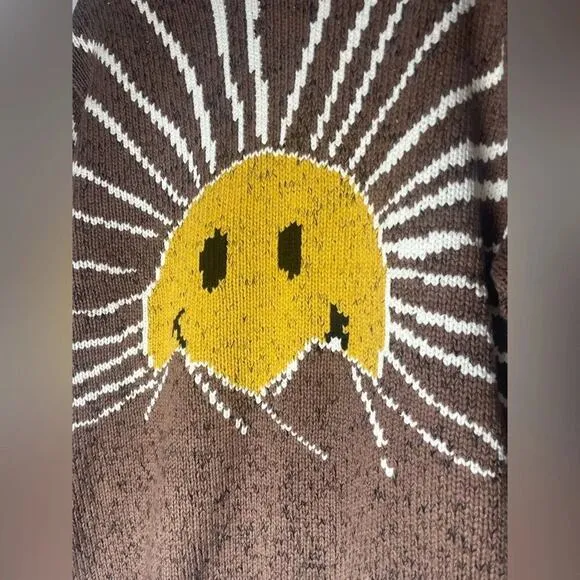 NWT Market Studios Sunrise Sweater Crew Neck Smiley Brown Unisex Mens Size Large