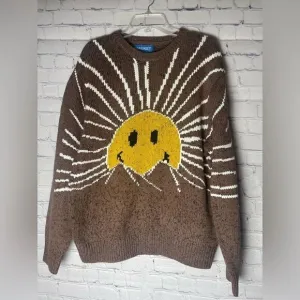 NWT Market Studios Sunrise Sweater Crew Neck Smiley Brown Unisex Mens Size Large