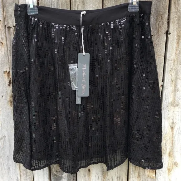 NWT Michael Stars Sequin Silk Mini Skirt Black S