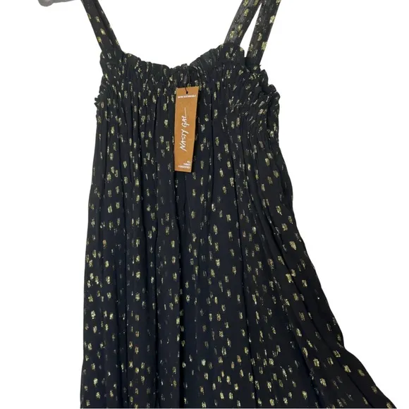 NWT | Nasty Gal | Black &amp; Gold Spot Strappy Smock Mini Dress | Size XS