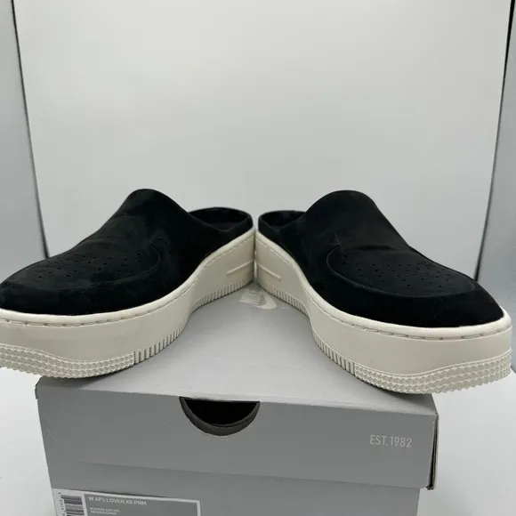 NWT Nike Air Force 1 Lover XX Black Suede Leather Slip On Mule Platform Sneakers