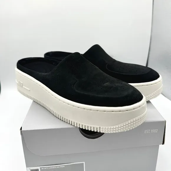 NWT Nike Air Force 1 Lover XX Black Suede Leather Slip On Mule Platform Sneakers