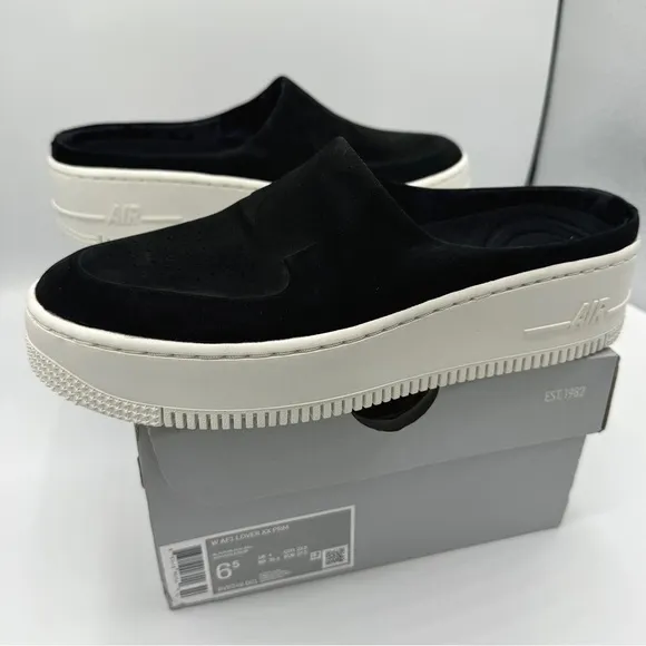 NWT Nike Air Force 1 Lover XX Black Suede Leather Slip On Mule Platform Sneakers