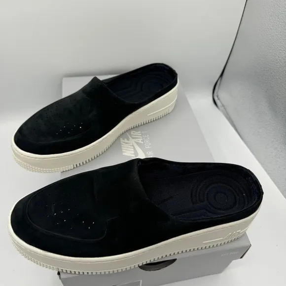 NWT Nike Air Force 1 Lover XX Black Suede Leather Slip On Mule Platform Sneakers