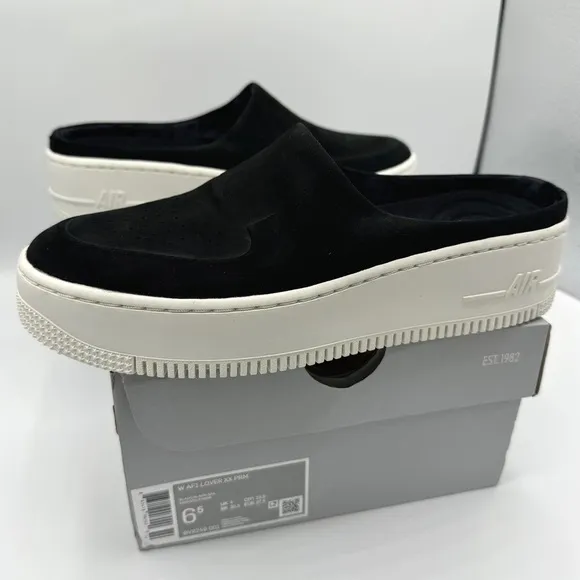 NWT Nike Air Force 1 Lover XX Black Suede Leather Slip On Mule Platform Sneakers