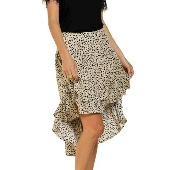 NWT POL Asymmetrical Ruffle Hem Leopard Print Mini Skirt