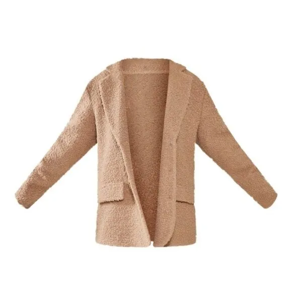 NWT PRETTYLITTLETHING BOUCLE LONGLINE OVERSIZED CURVED HEM BLAZER Size US 4 Colo