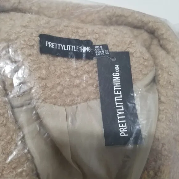 NWT PRETTYLITTLETHING BOUCLE LONGLINE OVERSIZED CURVED HEM BLAZER Size US 4 Colo