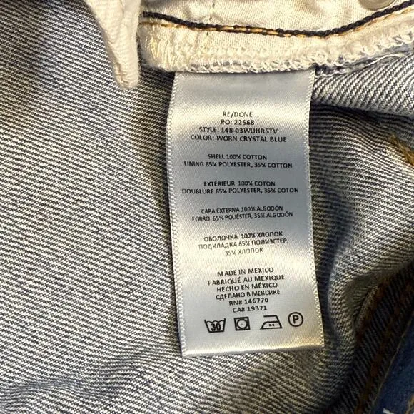NWT RE/DONE 70s Ultra High Rise Stove Pipe Jeans Worn Crystal Blue Size 25
