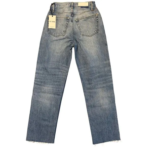 NWT RE/DONE 70s Ultra High Rise Stove Pipe Jeans Worn Crystal Blue Size 25