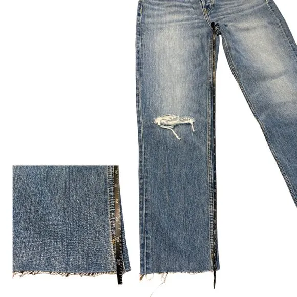 NWT RE/DONE 70s Ultra High Rise Stove Pipe Jeans Worn Crystal Blue Size 25