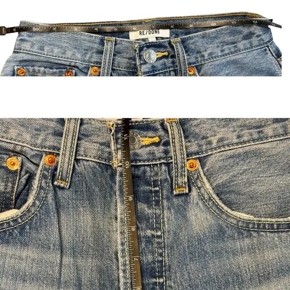 NWT RE/DONE 70s Ultra High Rise Stove Pipe Jeans Worn Crystal Blue Size 25