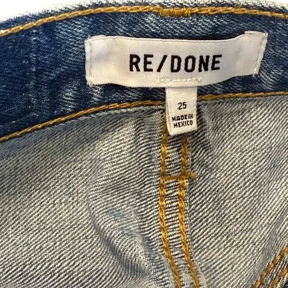 NWT RE/DONE 70s Ultra High Rise Stove Pipe Jeans Worn Crystal Blue Size 25