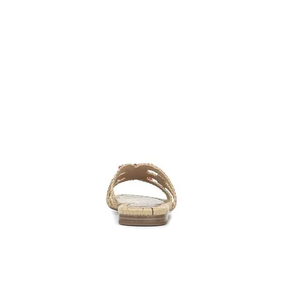 NWT SAM EDELMAN Womens Beige 0.5&quot; Block Beads Shells Bradie Slide Sandals 8 M