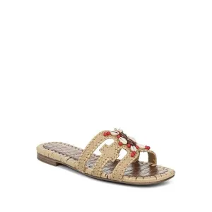 NWT SAM EDELMAN Womens Beige 0.5&quot; Block Beads Shells Bradie Slide Sandals 8 M