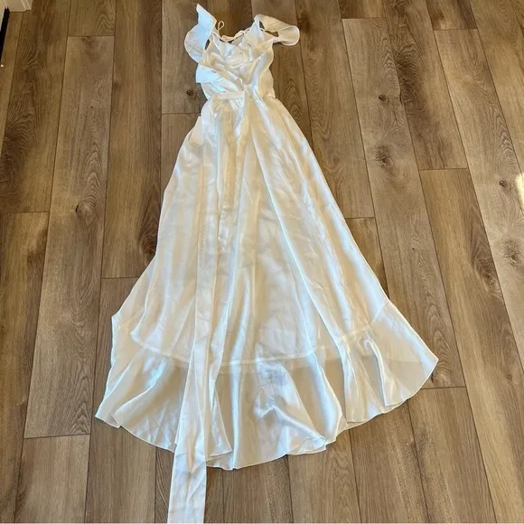 NWT Show Me Your Mumu Small Samantha Ruffle Wrap Dress Ivory Satin $198