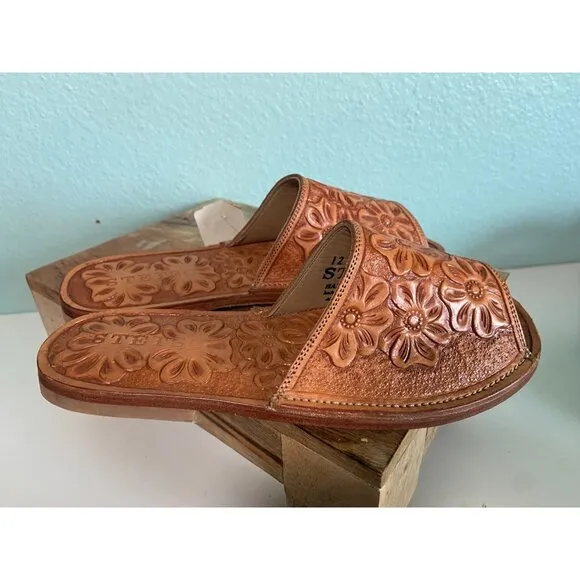 NWT Stetson Women's Brown Floral Flowers Slide On Sandal Shoes Size 6
