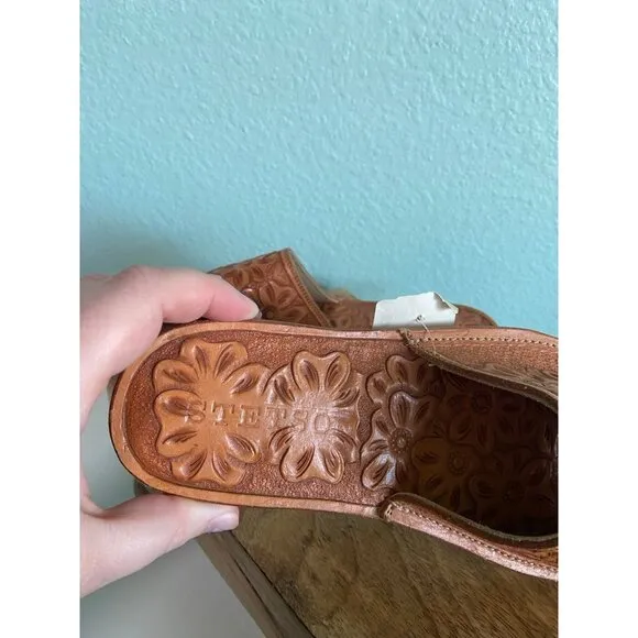 NWT Stetson Women's Brown Floral Flowers Slide On Sandal Shoes Size 6