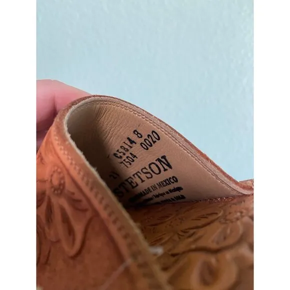 NWT Stetson Women's Brown Floral Flowers Slide On Sandal Shoes Size 6