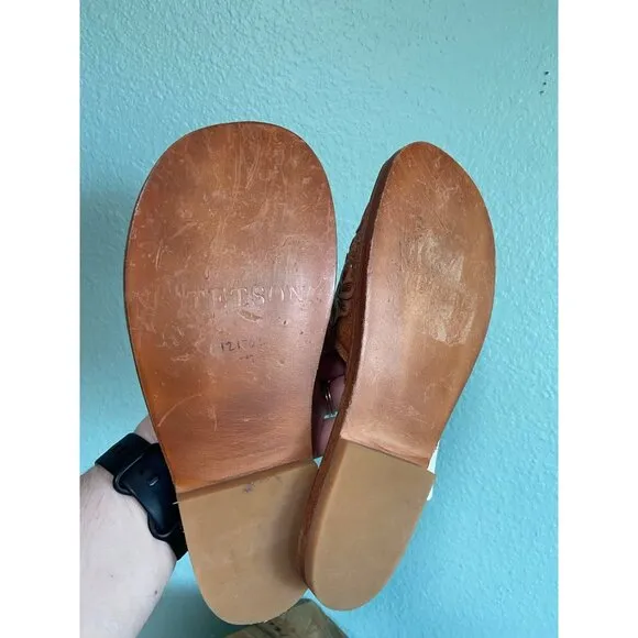 NWT Stetson Women's Brown Floral Flowers Slide On Sandal Shoes Size 6