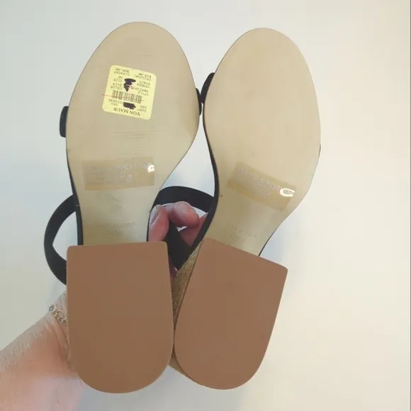 NWT Steve Madden Marcella Leather Suede Woven Block Heel Sandals Size 10 Black