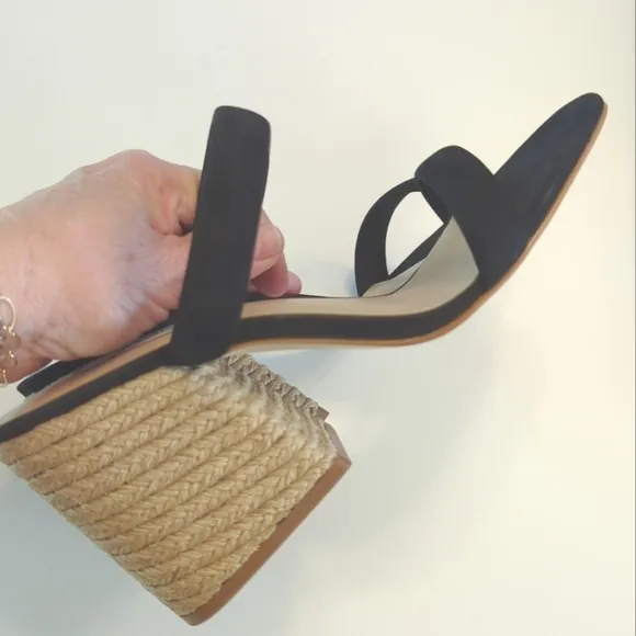 NWT Steve Madden Marcella Leather Suede Woven Block Heel Sandals Size 10 Black