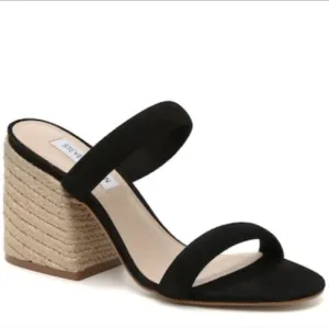 NWT Steve Madden Marcella Leather Suede Woven Block Heel Sandals Size 10 Black