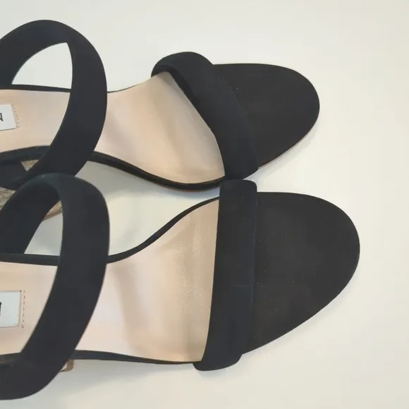 NWT Steve Madden Marcella Leather Suede Woven Block Heel Sandals Size 10 Black