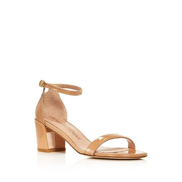 NWT STUART WEITZMAN Womens Brown Simple Block Heel Leather Sandals Shoes 7.5
