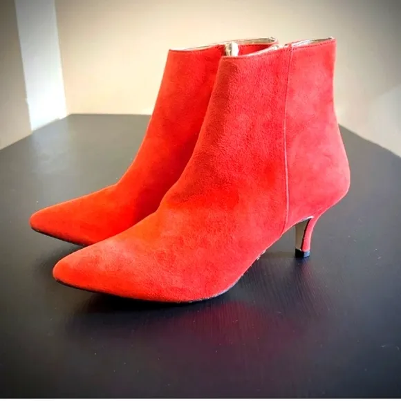 NWT Style Pancal Red Suede Leather Boots Size 6 Italian Kitten Heel Pointed Toe