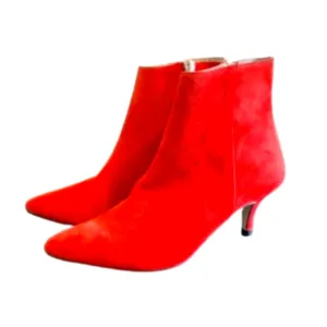 NWT Style Pancal Red Suede Leather Boots Size 6 Italian Kitten Heel Pointed Toe