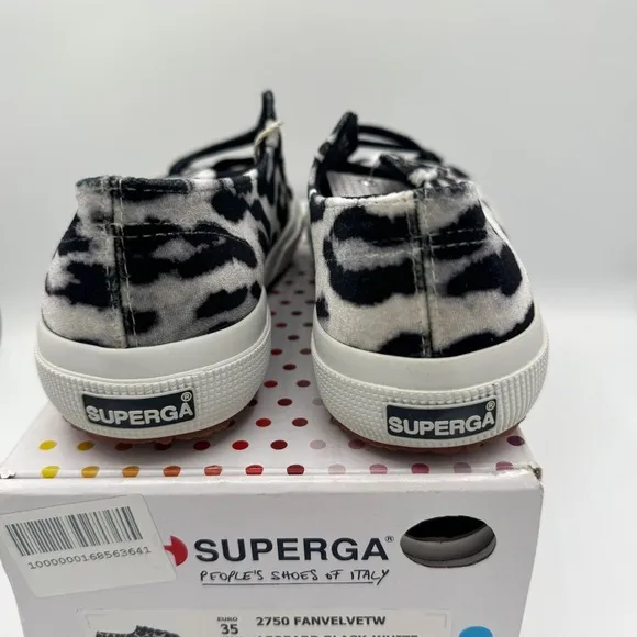 NWT Superga Classic Low Velvet Leopard Cheetah Black White Sneakers Shoes Unisex