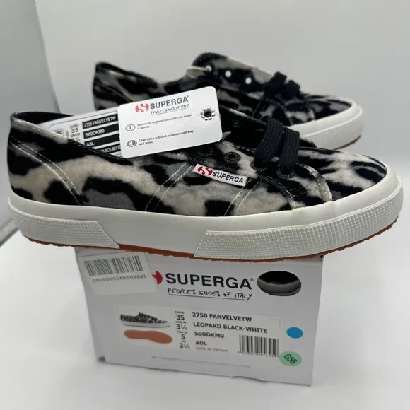 NWT Superga Classic Low Velvet Leopard Cheetah Black White Sneakers Shoes Unisex