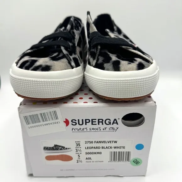 NWT Superga Classic Low Velvet Leopard Cheetah Black White Sneakers Shoes Unisex