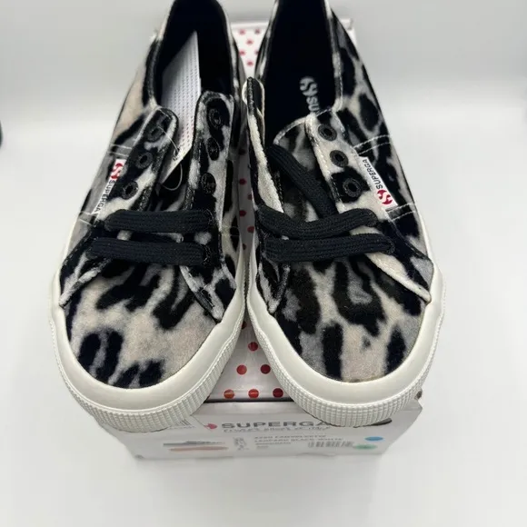 NWT Superga Classic Low Velvet Leopard Cheetah Black White Sneakers Shoes Unisex