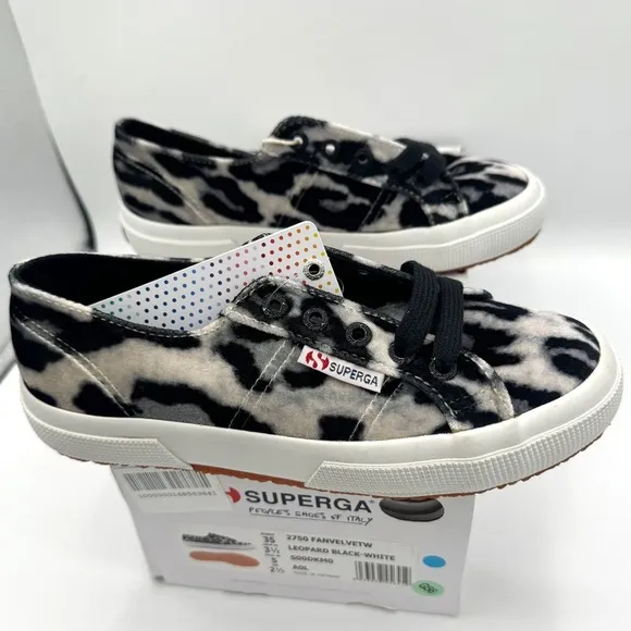NWT Superga Classic Low Velvet Leopard Cheetah Black White Sneakers Shoes Unisex