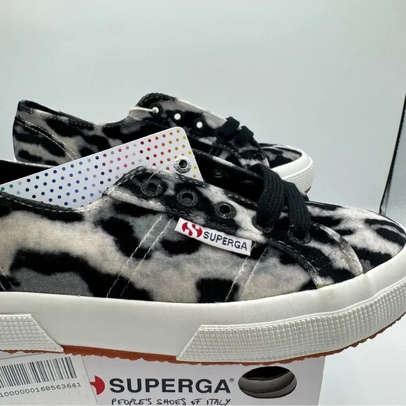 NWT Superga Classic Low Velvet Leopard Cheetah Black White Sneakers Shoes Unisex
