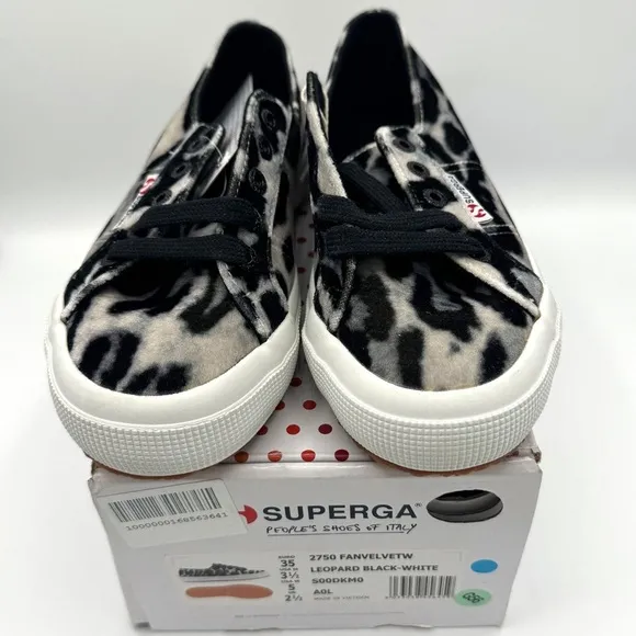 NWT Superga Classic Low Velvet Leopard Cheetah Black White Sneakers Shoes Unisex
