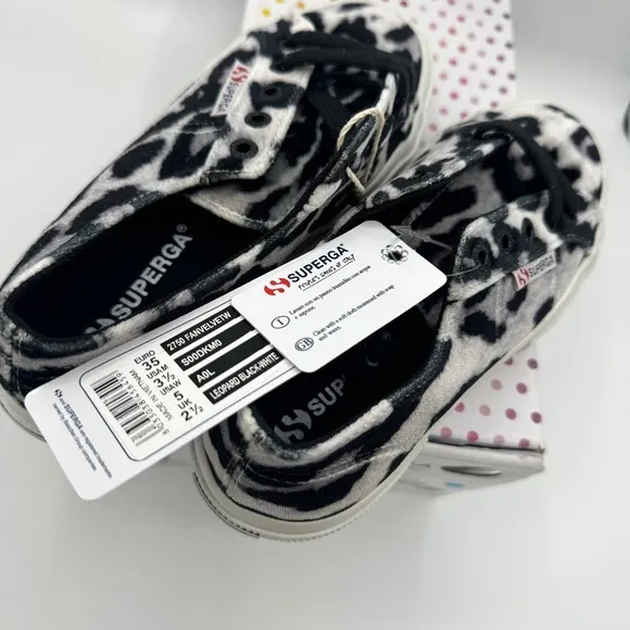 NWT Superga Classic Low Velvet Leopard Cheetah Black White Sneakers Shoes Unisex