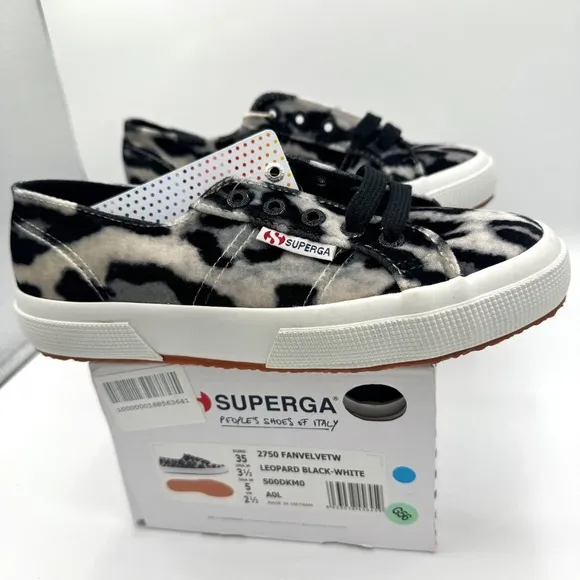 NWT Superga Classic Low Velvet Leopard Cheetah Black White Sneakers Shoes Unisex