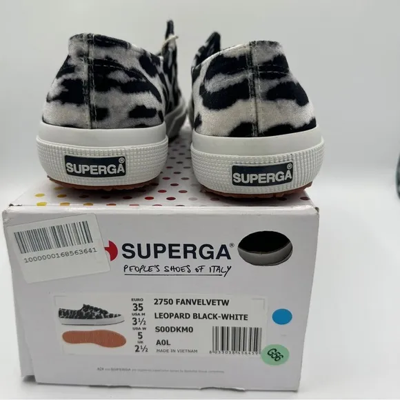 NWT Superga Classic Low Velvet Leopard Cheetah Black White Sneakers Shoes Unisex
