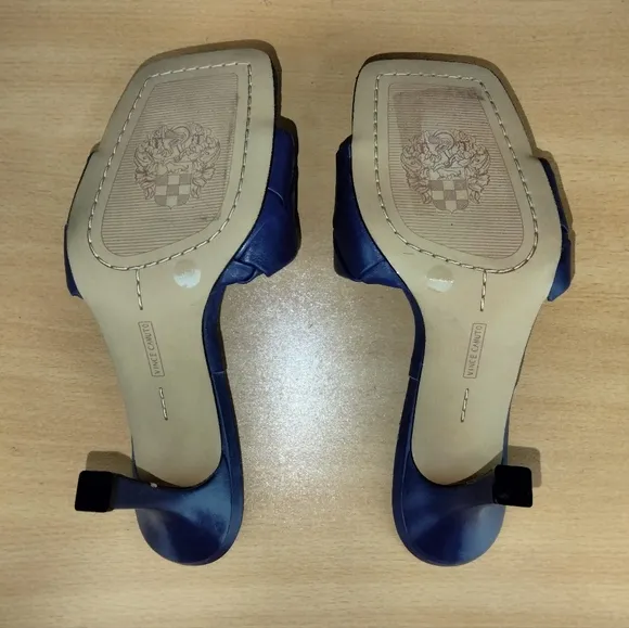 NWT Vince Camuto Brelanie Woven Genuine Leather Heeled Sandals in Navy