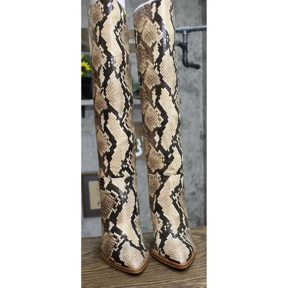 NWT Vince Camuto Snakeskin PESLNA Stiletto Fashion Boot Desert Python Brown 6.5M