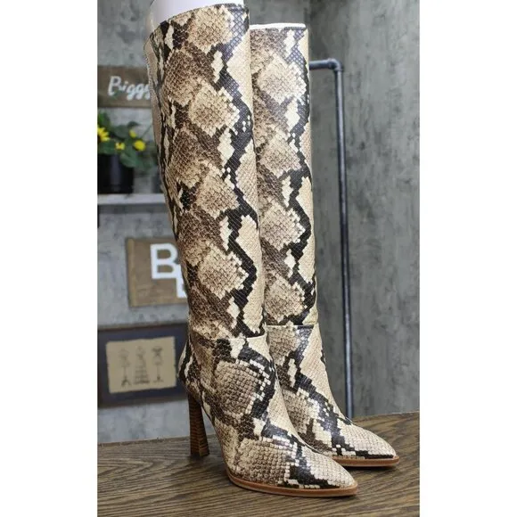 NWT Vince Camuto Snakeskin PESLNA Stiletto Fashion Boot Desert Python Brown 6.5M