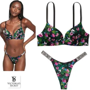 NWT VS Very Sexy Moonlit Garden PUSH UP BRA Shine Strap THONG PANTY 34DD M