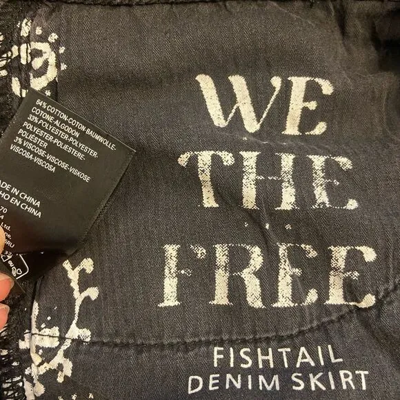 NWT We The Free Fishtail High Rise  Denim Skirt  MIDI in Black Sz 28