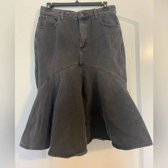 NWT We The Free Fishtail High Rise  Denim Skirt  MIDI in Black Sz 28