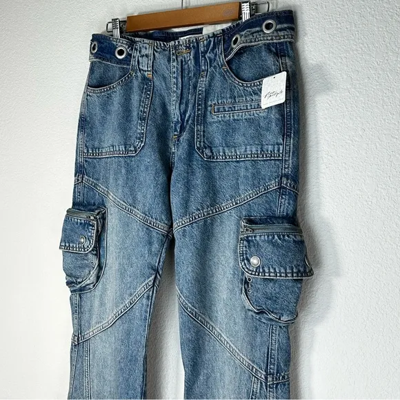 NWT WeThe Free Call Me Crazy Low Rise Flare Cargot in Ballistic Blue SZ 29‎
