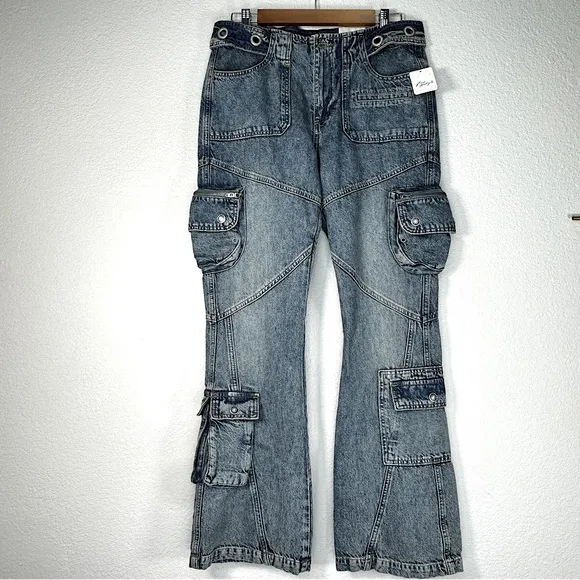 NWT WeThe Free Call Me Crazy Low Rise Flare Cargot in Ballistic Blue SZ 29‎