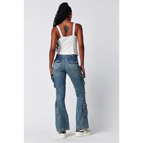 NWT WeThe Free Call Me Crazy Low Rise Flare Cargot in Ballistic Blue SZ 29‎